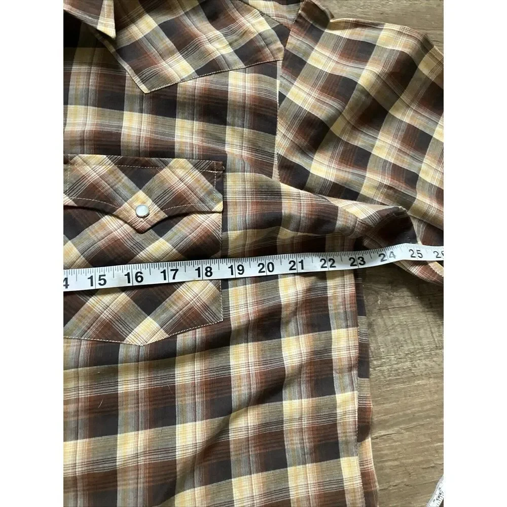 Vintage Campus Rugged Country Mens Brown Plaid Pearl Snap Western Shirt Large - Picture 5 of 8